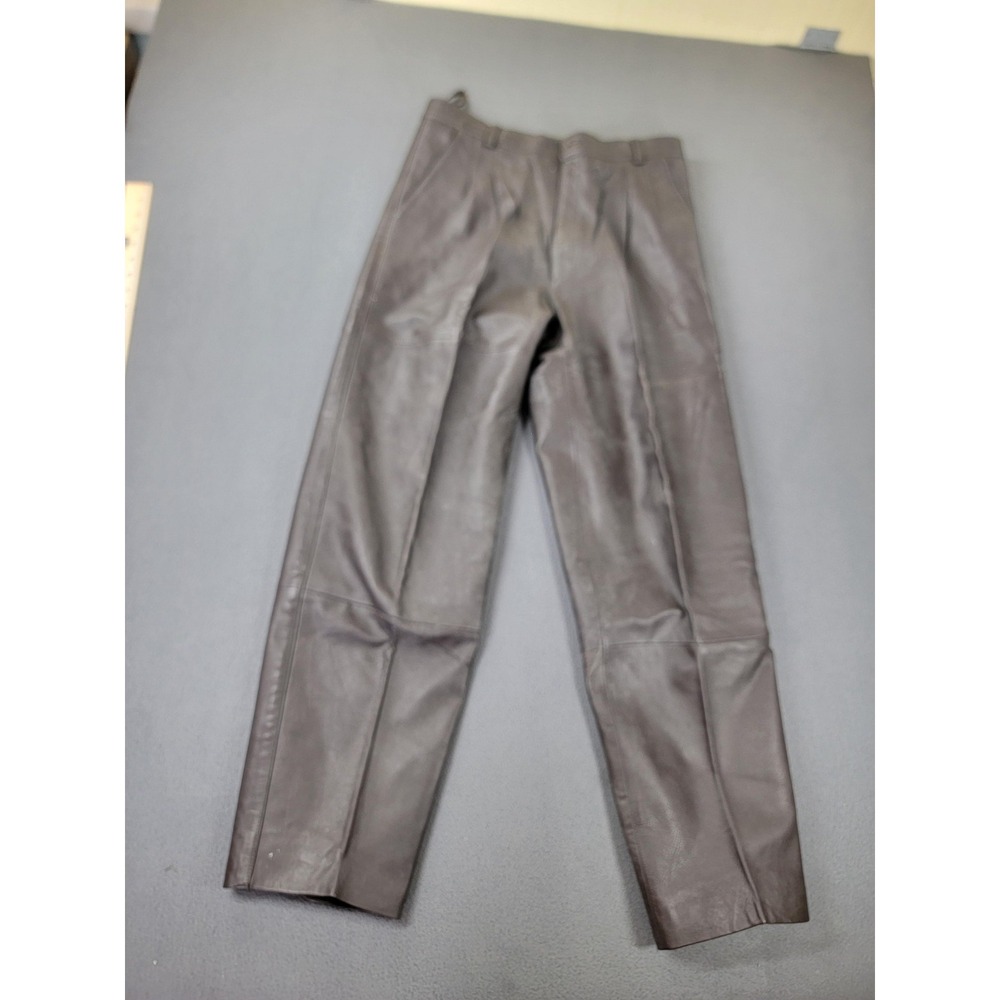 Bagazio Leather Pants Mens 34 Brown Pleated Trousers Lined Zip Fly Straight Leg‎